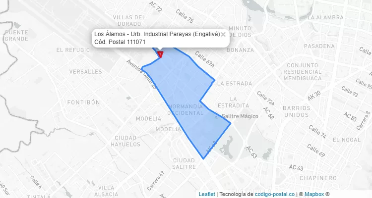Código Postal Barrio Los Álamos - Urb. Industrial Parayas en Engativá, Bogotá