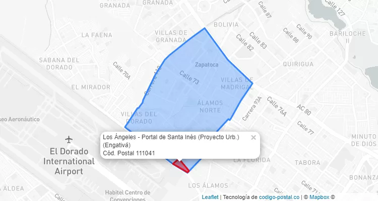 Código Postal Barrio Los Ángeles - Portal de Santa Inés (Proyecto Urb.) en Engativá, Bogotá