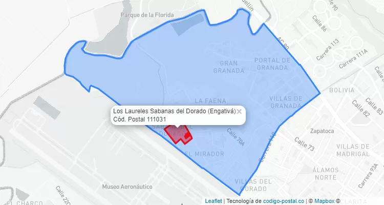 Código Postal Barrio Los Laureles Sabanas del Dorado en Engativá, Bogotá