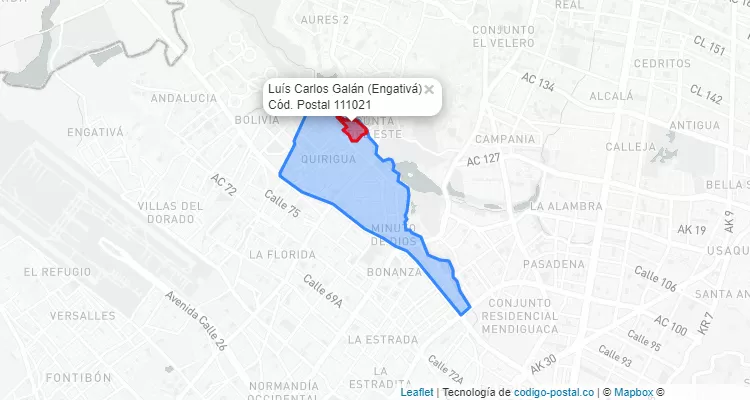 Código Postal Barrio Luís Carlos Galán en Engativá, Bogotá