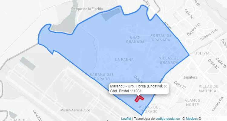 Código Postal Barrio Marandu - Urb. Fiorita en Engativá, Bogotá
