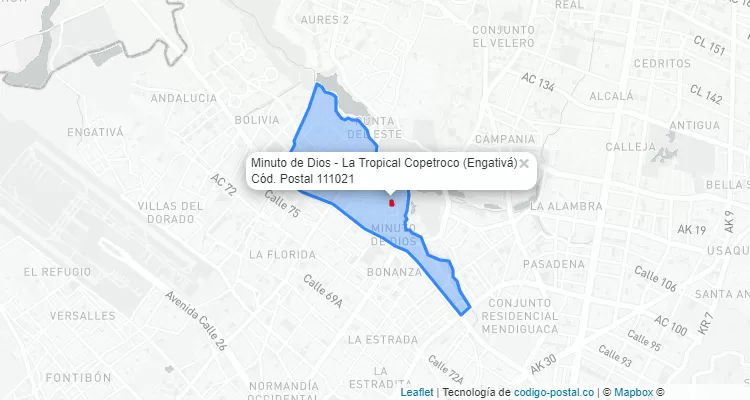 Código Postal Barrio Minuto de Dios - La Tropical Copetroco en Engativá, Bogotá