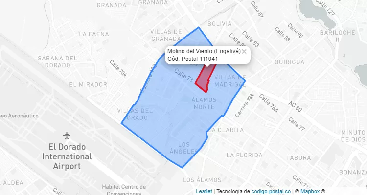 Código Postal Barrio Molino del Viento en Engativá, Bogotá