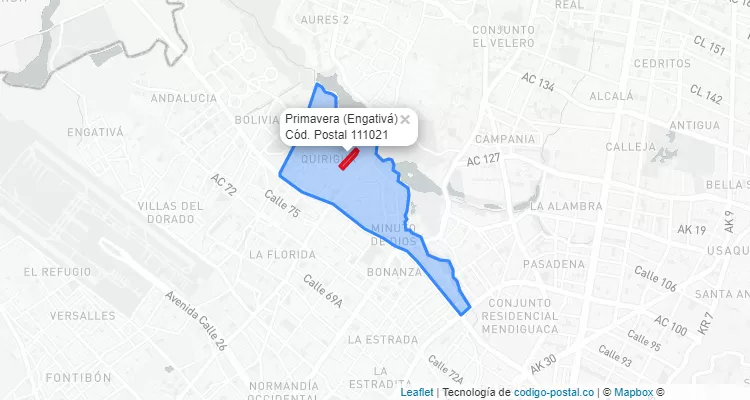 ZIP Code Locality Primavera in Engativá, Bogotá