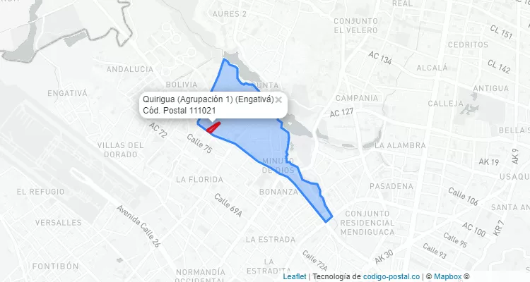 Código Postal Barrio Quirigua (Agrupación 1) en Engativá, Bogotá