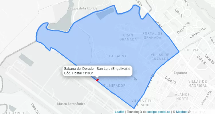 Código Postal Barrio Sabana del Dorado - San Luís en Engativá, Bogotá