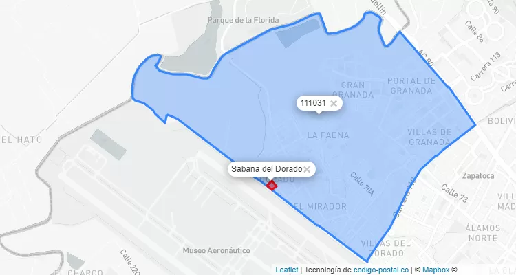 Código Postal Barrio Sabana del Dorado en Engativá, Bogotá