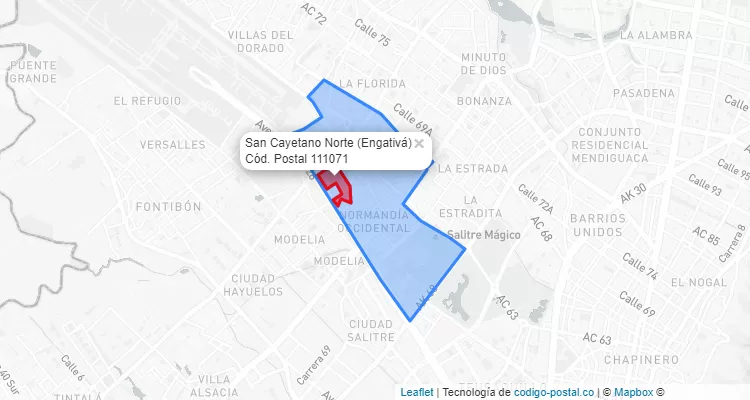 Código Postal Barrio San Cayetano Norte en Engativá, Bogotá