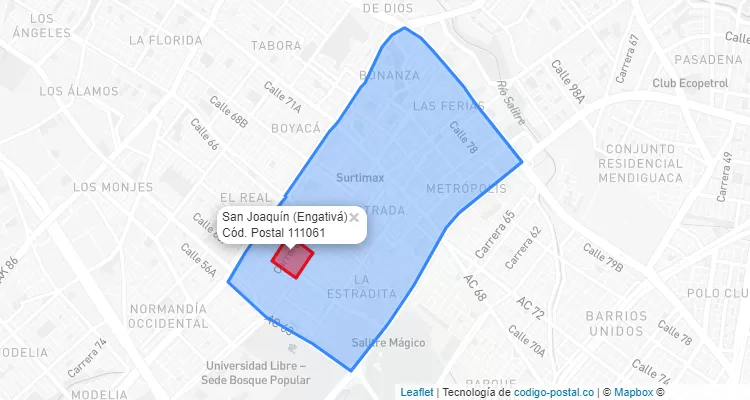 ZIP Code Locality San Joaquín in Engativá, Bogotá