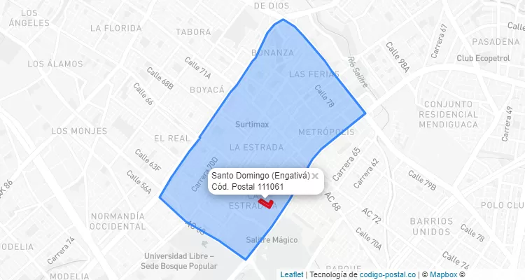 ZIP Code Locality Santo Domingo  in Engativá, Bogotá