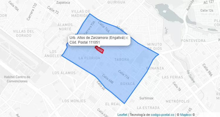 Código Postal Barrio Urb. Altos de Zarzamora en Engativá, Bogotá