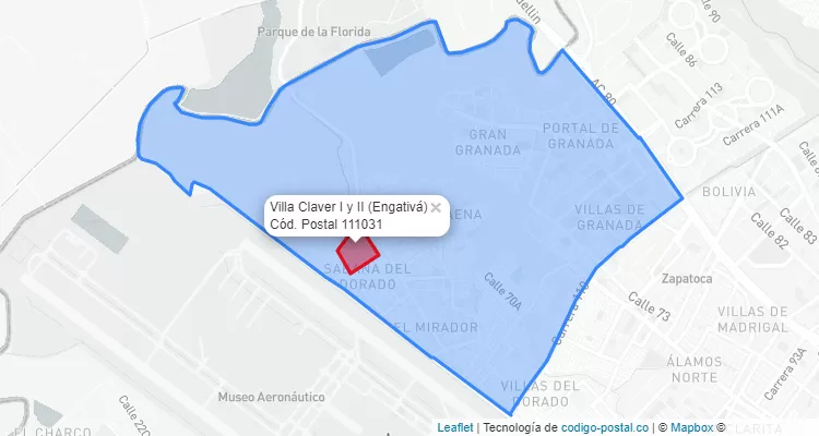 Código Postal Barrio Villa Claver I y II en Engativá, Bogotá