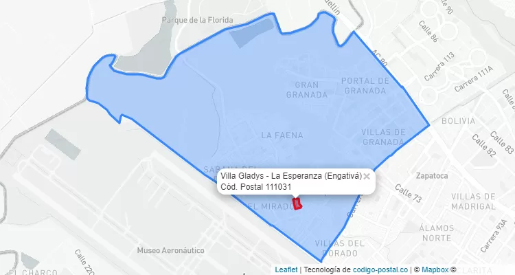 Código Postal Barrio Villa Gladys - La Esperanza en Engativá, Bogotá