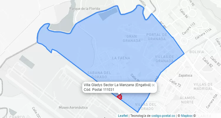 Código Postal Barrio Villa Gladys Sector La Manzana en Engativá, Bogotá