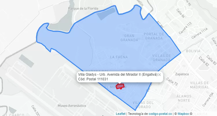 Código Postal Barrio Villa Gladys - Urb. Avenida del Mirador II en Engativá, Bogotá