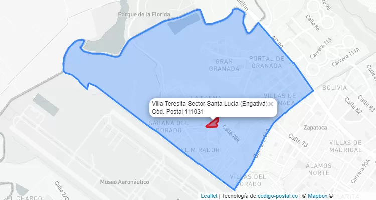Código Postal Barrio Villa Teresita Sector Santa Lucia en Engativá, Bogotá