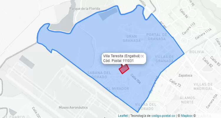 Código Postal Barrio Villa Teresita en Engativá, Bogotá