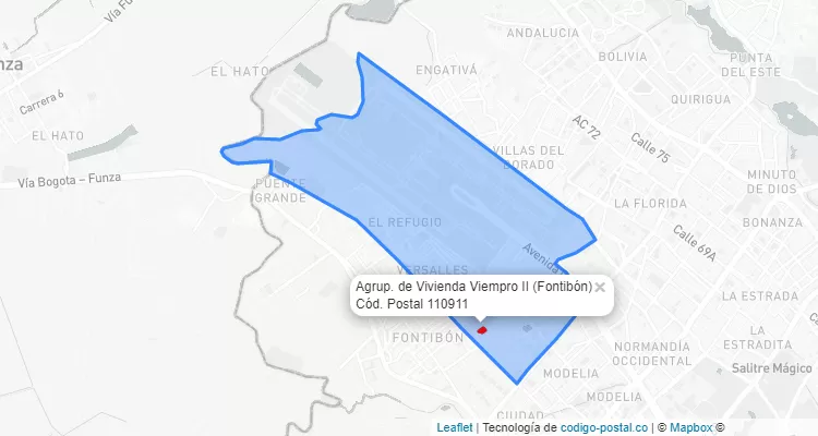 Código Postal Barrio Agrup. de Vivienda Viempro II en Fontibón, Bogotá