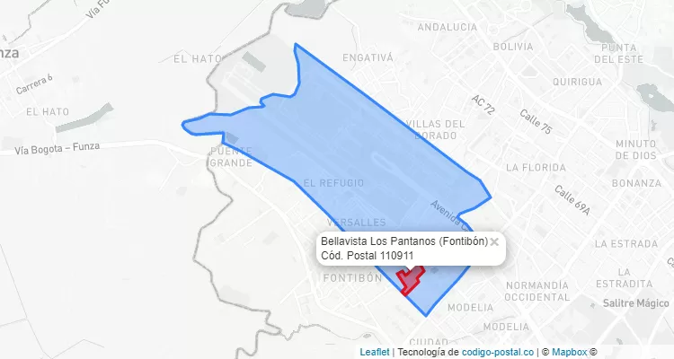 Código Postal Barrio Bellavista Los Pantanos en Fontibón, Bogotá