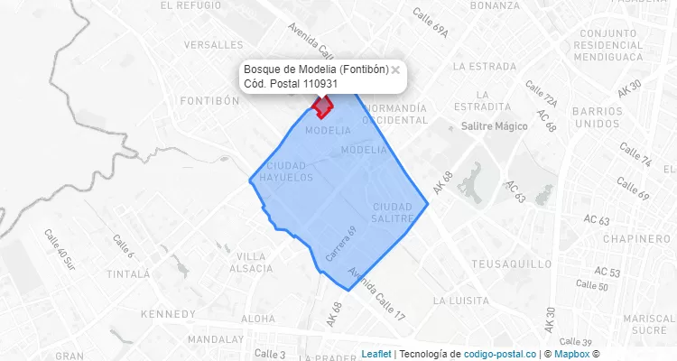 Código Postal Barrio Bosque de Modelia en Fontibón, Bogotá
