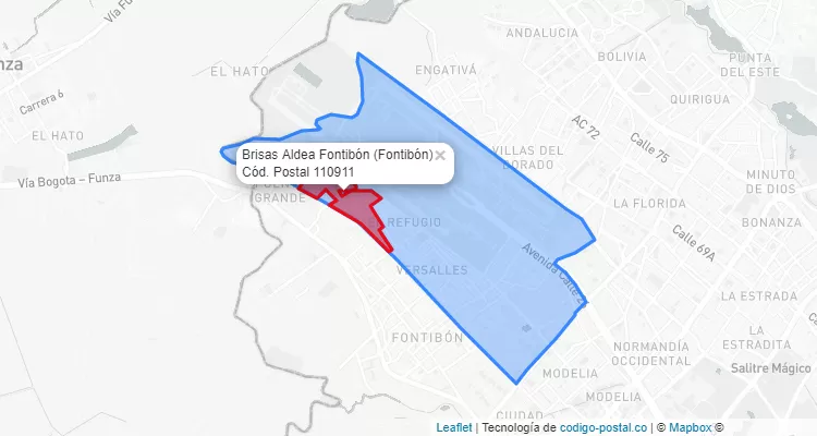 Código Postal Barrio Brisas Aldea Fontibón en Fontibón, Bogotá
