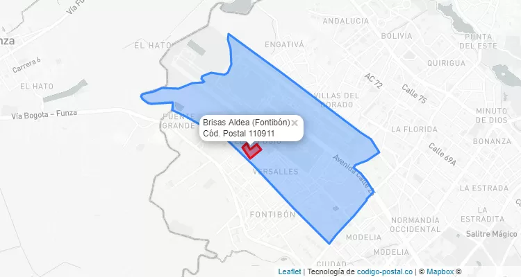 Código Postal Barrio Brisas Aldea en Fontibón, Bogotá
