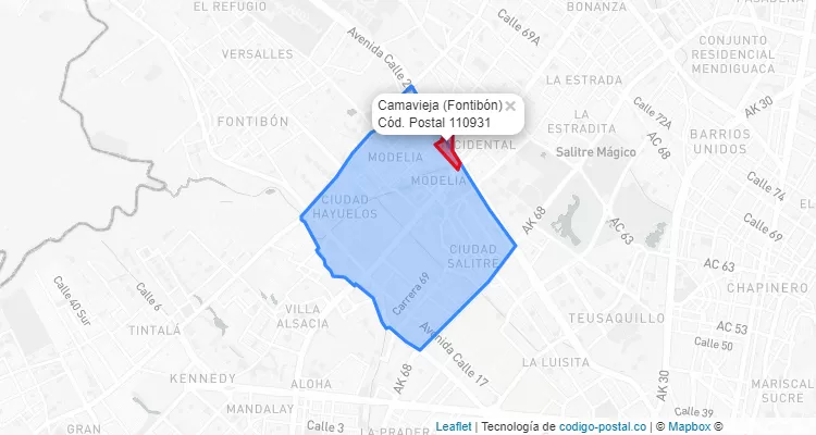 ZIP Code Locality Camavieja in Fontibón, Bogotá