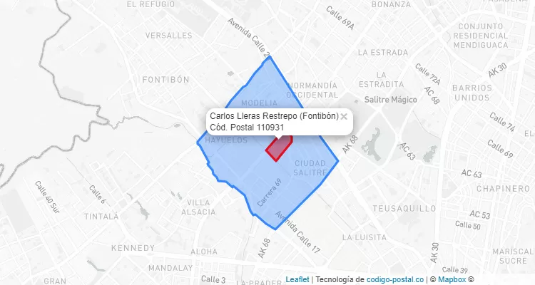 Código Postal Barrio Carlos Lleras Restrepo en Fontibón, Bogotá