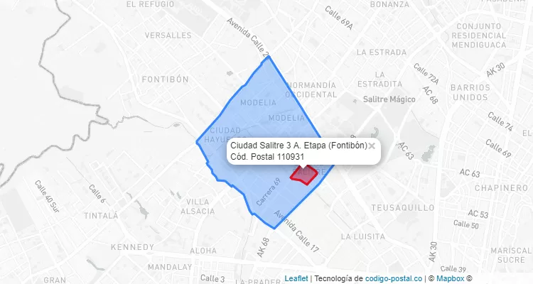 Código Postal Barrio Ciudad Salitre 3 A. Etapa en Fontibón, Bogotá
