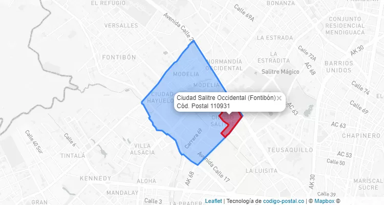 Código Postal Barrio Ciudad Salitre Occidental en Fontibón, Bogotá