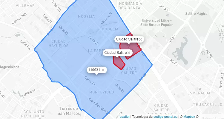 Código Postal Barrio Ciudad Salitre en Fontibón, Bogotá