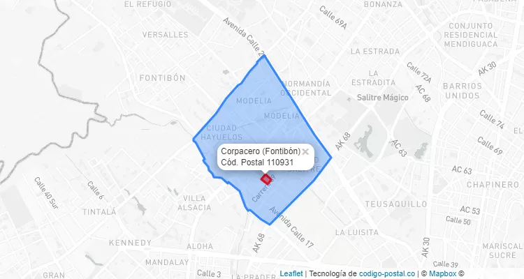 ZIP Code Locality Corpacero in Fontibón, Bogotá