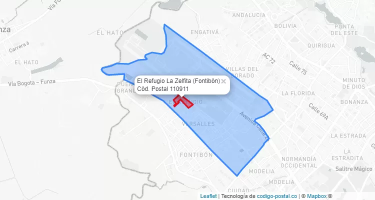 Código Postal Barrio El Refugio La Zelfita en Fontibón, Bogotá