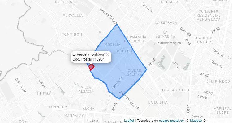 Código Postal Barrio El Vergel en Fontibón, Bogotá