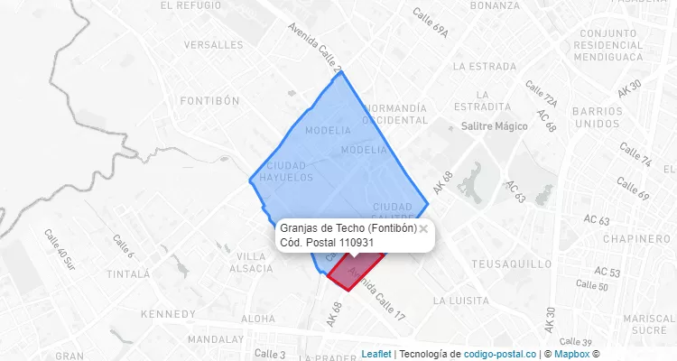 Código Postal Barrio Granjas de Techo en Fontibón, Bogotá
