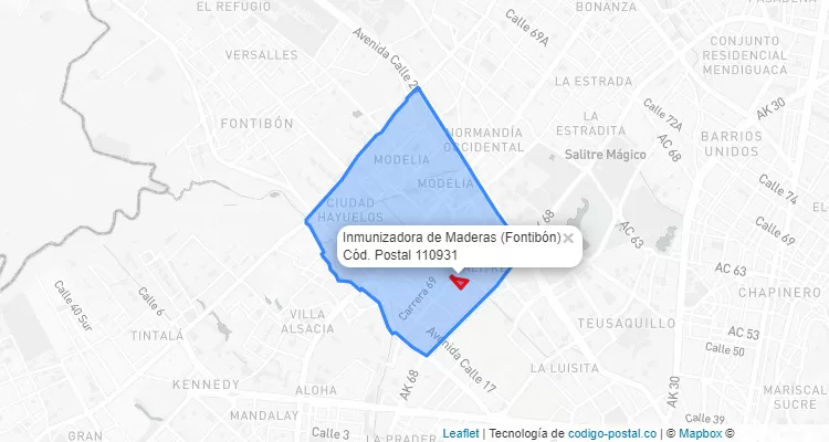 Código Postal Barrio Inmunizadora de Maderas en Fontibón, Bogotá