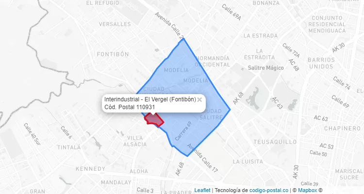 Código Postal Barrio Interindustrial - El Vergel en Fontibón, Bogotá