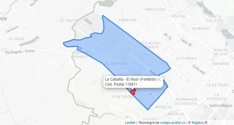 Código Postal Barrio La Cabaña - El Rubí en Fontibón, Bogotá