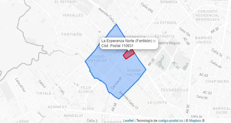 Código Postal Barrio La Esperanza Norte en Fontibón, Bogotá