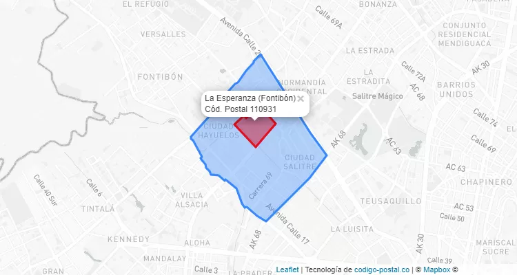 Código Postal Barrio La Esperanza en Fontibón, Bogotá