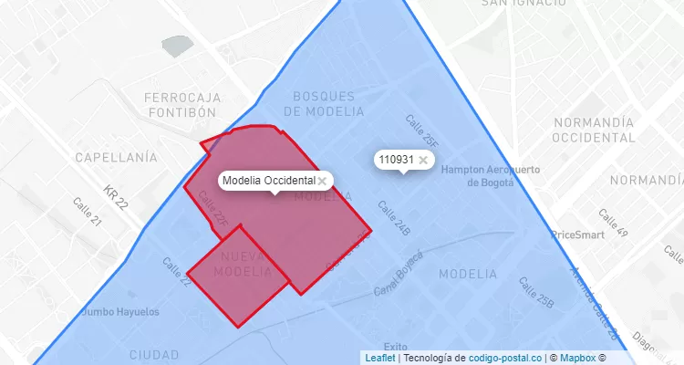 Código Postal Barrio Modelia Occidental en Fontibón, Bogotá