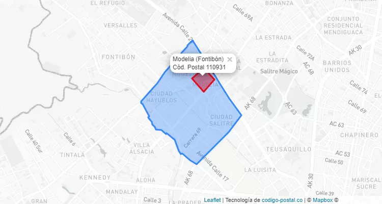 ZIP Code Locality Modelia in Fontibón, Bogotá