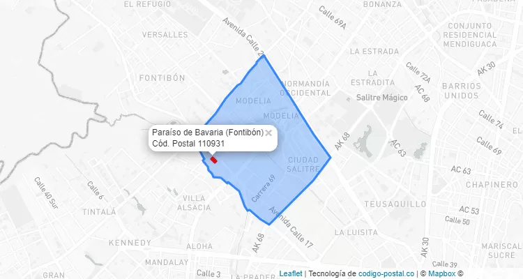 Código Postal Barrio Paraíso de Bavaria en Fontibón, Bogotá