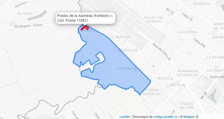 Código Postal Barrio Prados de la Alameda en Fontibón, Bogotá