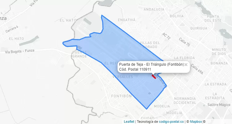 Código Postal Barrio Puerta de Teja - El Triángulo en Fontibón, Bogotá