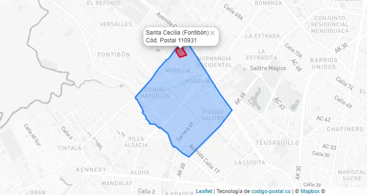Código Postal Barrio Santa Cecilia en Fontibón, Bogotá