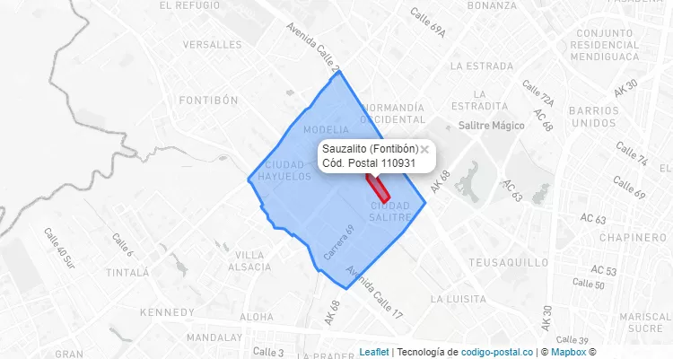 CEP Bairro Sauzalito em Fontibón, Bogotá