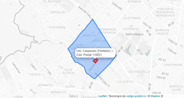 Código Postal Barrio Urb. Corpacero en Fontibón, Bogotá