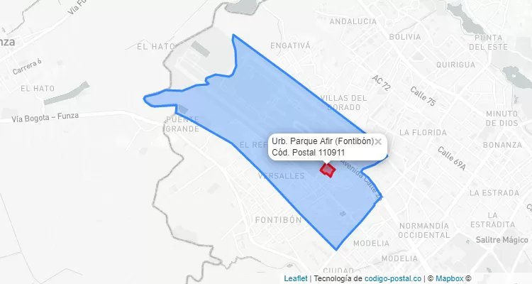 Código Postal Barrio Urb. Parque Afir en Fontibón, Bogotá