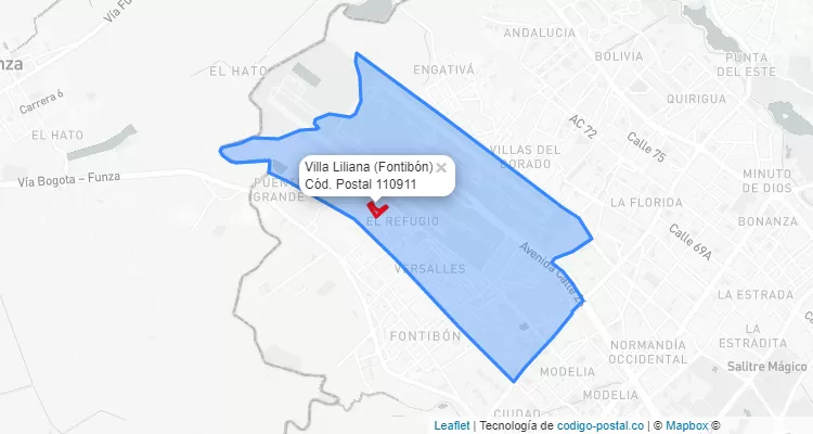 Código Postal Barrio Villa Liliana en Fontibón, Bogotá